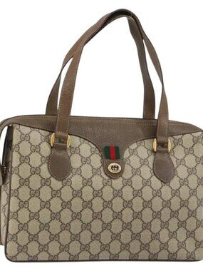 GUCCI GG Supreme Web Sherry Line Hand Bag PVC Beige Gold 41 02 079 Auth 159288